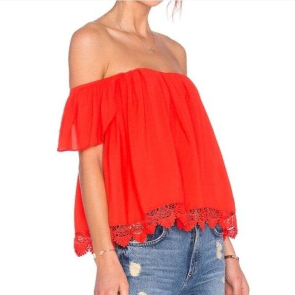 Revolve Lovers + Friends Red Life’s a Beach Off Shoulder Top Size XS